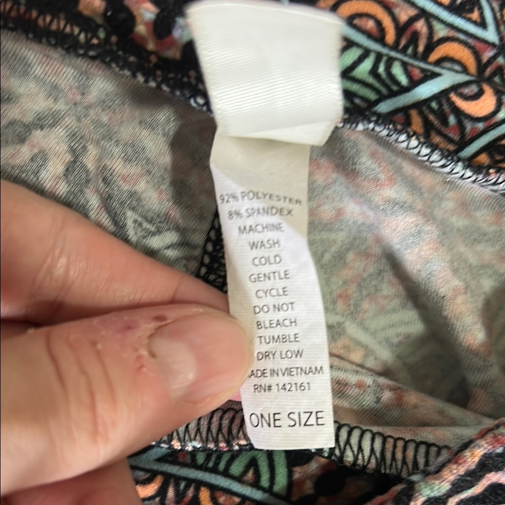 LuLaRoe OS Geometric Patterned Leggings - Black, Blue, Orange - Picture 4 of 5